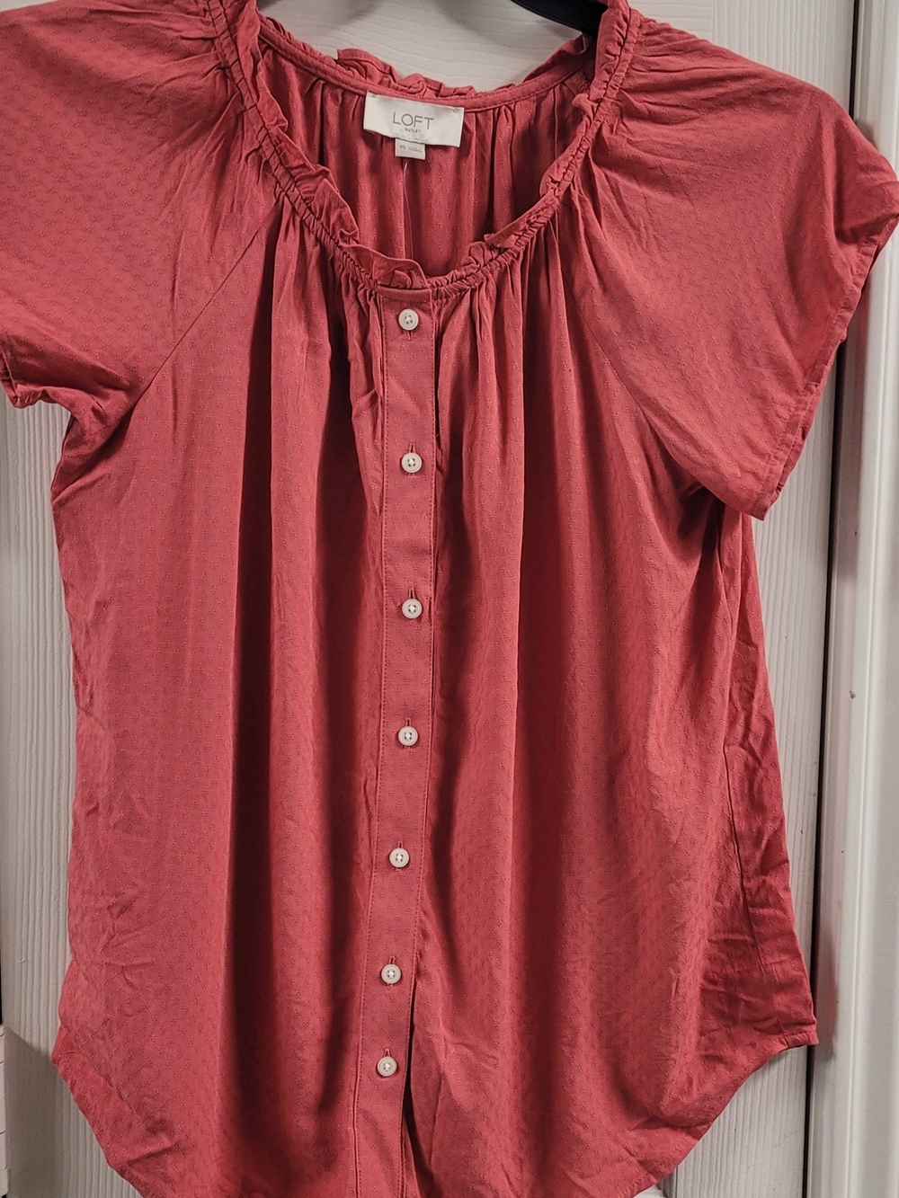 LOFT Button-Front Short Sleeve Top in Coral